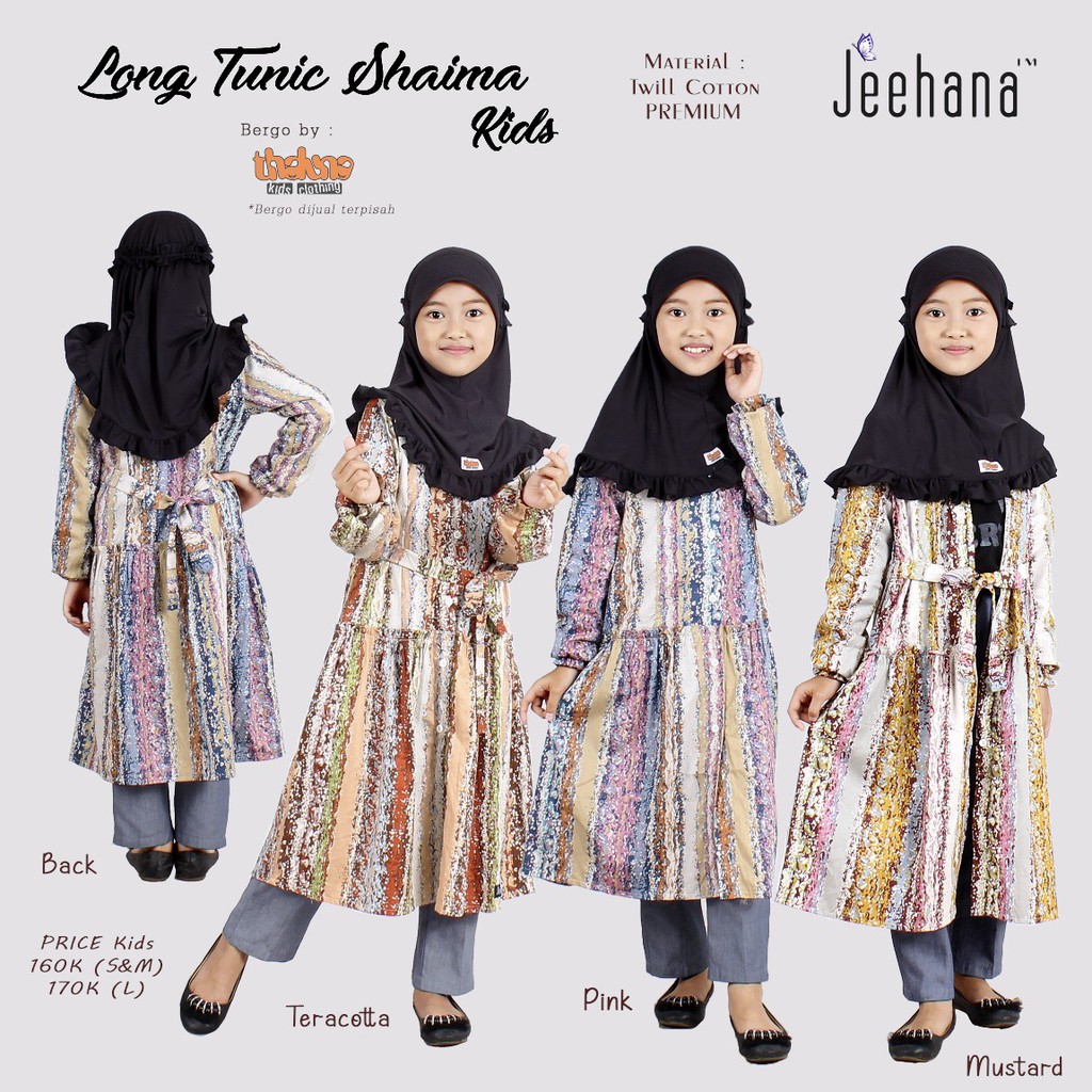 Long Tunik Shaima Kids / Tunik Baju Panjang Atasan Anak Perempuan Muslim/ Tunik Couple Anak dan Ibu 