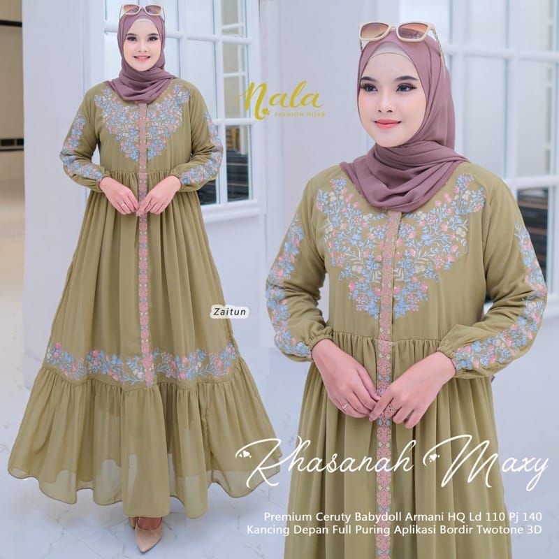 [COD] khasanah Maxy / UKURAN M,L,XL,XXL JUMBO gamis ceruty bordil BEST SELLER