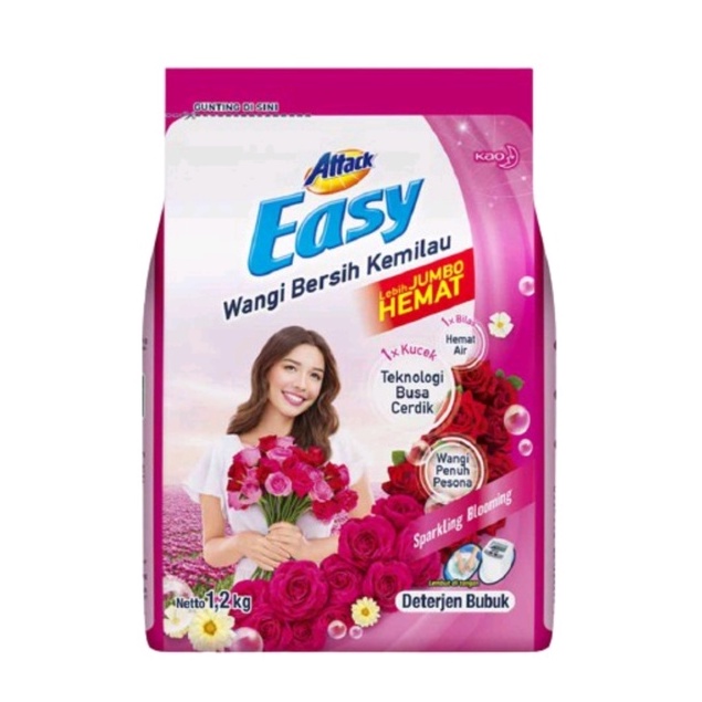 Attack EASY JUMBO 1,2 kg sabun Bubuk deterjen 1200 gr harum wangi bunga mawar (no.121)