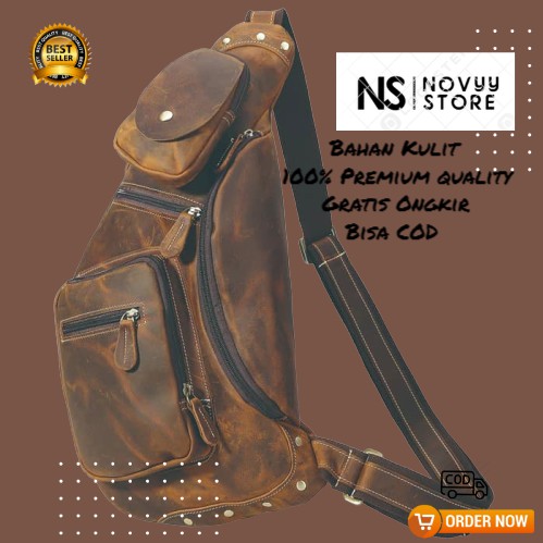 TAS SELEMPANG KULIT PRIA WAIST BAG PRIA TAS KULIT COWOK ASLI TOTE BAG PRIA HIGHT QUALITY NS 176