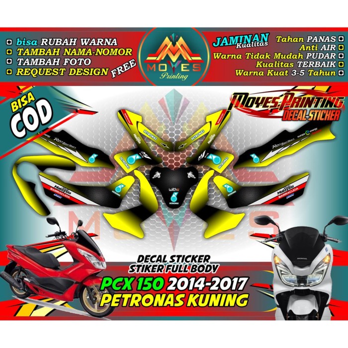 BISA COD/BAYAR DITEMPAT. Decal Sticker PCX 150 Motif Petronas Kuning
