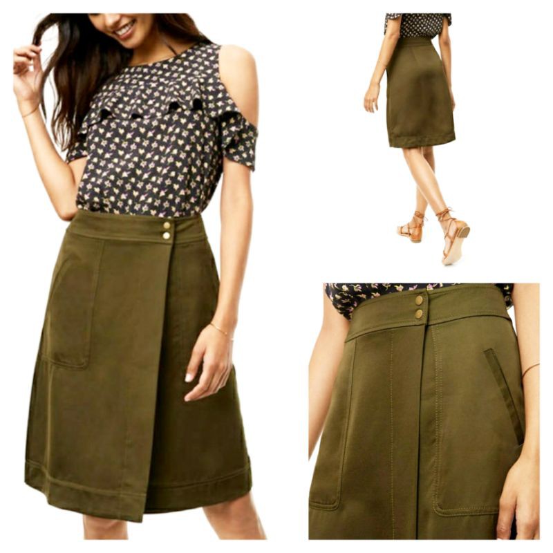 sz 12 • LOFT OLIVE WRAP SKIRT