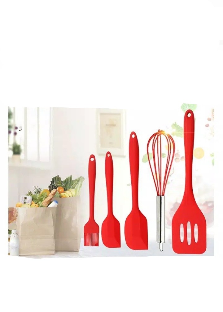 Spatula Silikon Set 5 Pcs Peralatan Masak Tahan Panas & Anti Lengket Spatula Silicon / Spatula Pink