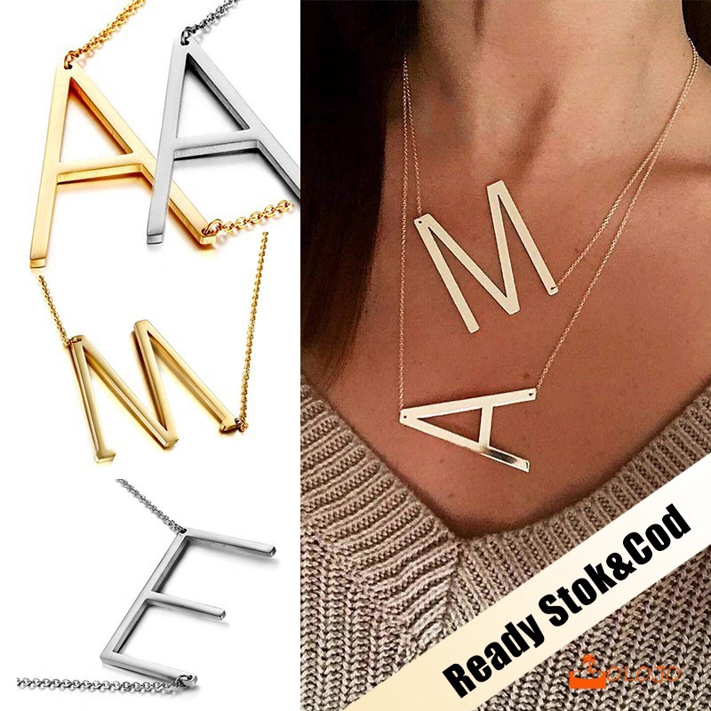 OLOJO Kalung Titanium Anti Karat 18K Emas Alfabet  Inggris Liontin Emas Perak 26 Letter Necklace