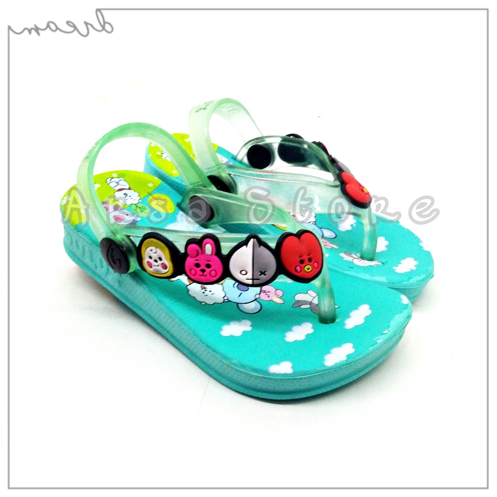 Sandal Jepit Baby BTS Anak Perempuan / Sendal Anak Cewek Tali Belakang Motif BT21 Umur 1 2 3 Tahun