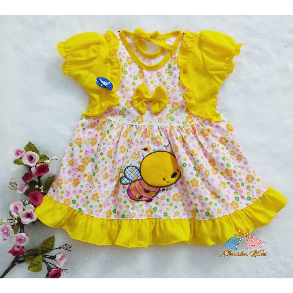 [M-08] Baju Bayi Perempuan/ Dress Bayi Perempuan Planet Kids cantik motif lebih untuk usia 0-6 bln