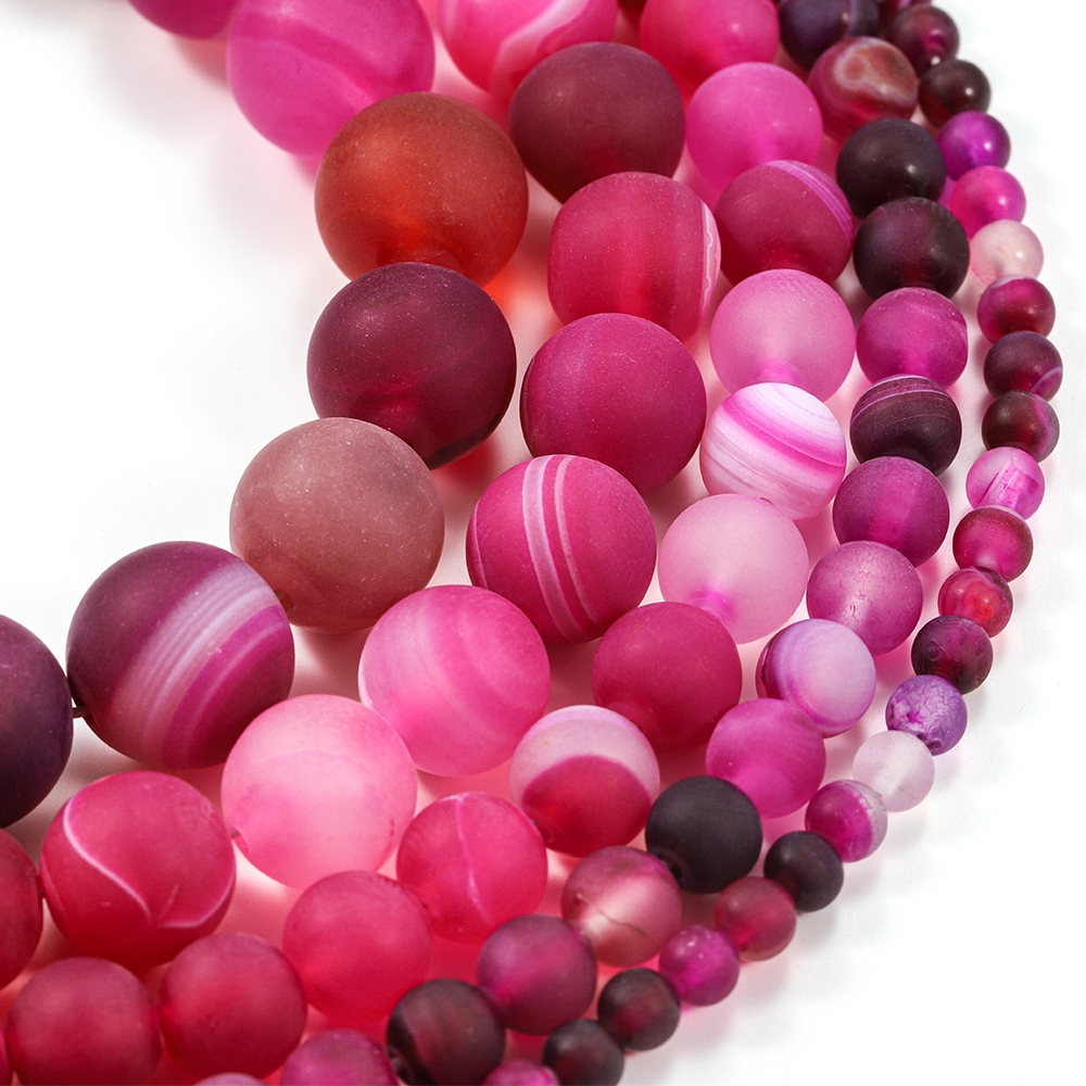 1strand/lot 4 6 8 10 12mm Rose Red Matt Natural Stone Stripe Agates Round Loose Beads For DIY Bracelet Jewelry Makings Supplies