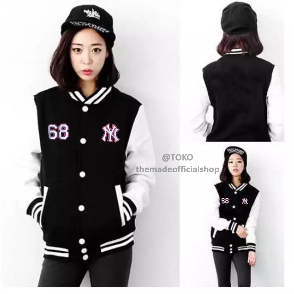 Jaket Baseball NY Motif Bordir Original / Jaket Baseball Varsity Bordiran Motif NY Warna Kombinasi Berkancing