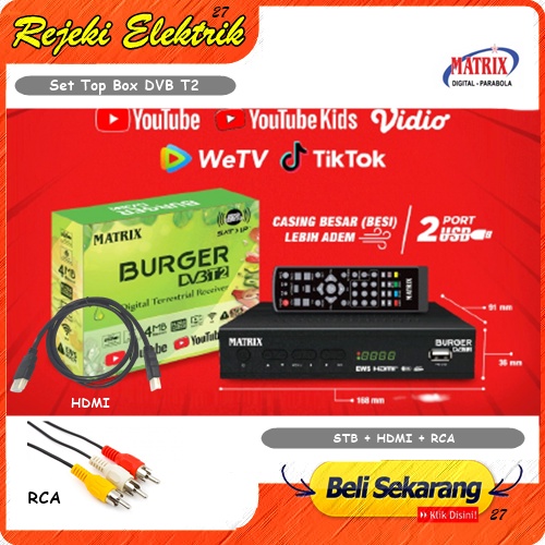 Set Top Box DVB-T2 Matrix Burger - Receiver Penerima Siaran TV  Digital HD - TERBARU