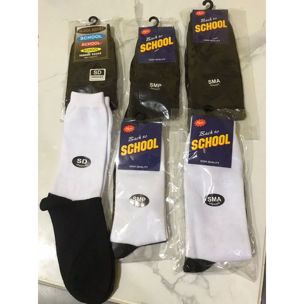 Kaos Kaki Sekolah Back To School - HITAM, PUTIH - SD, SMP, SMA