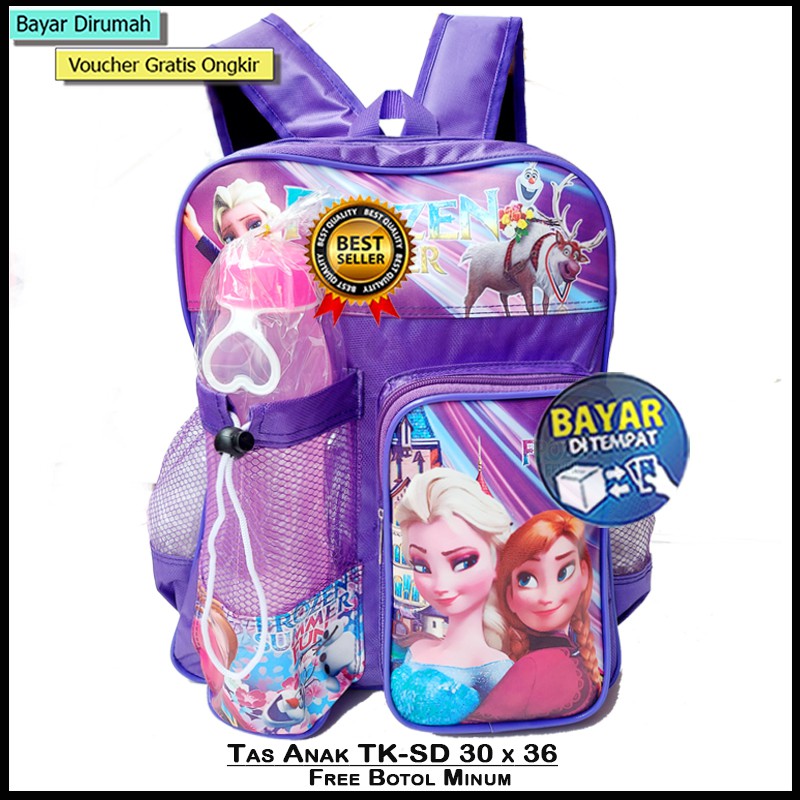 Tas Ransel Sekolah Anak Perempuan Gambar kartun Free Botol Minum  Tas Ransel Anak SD