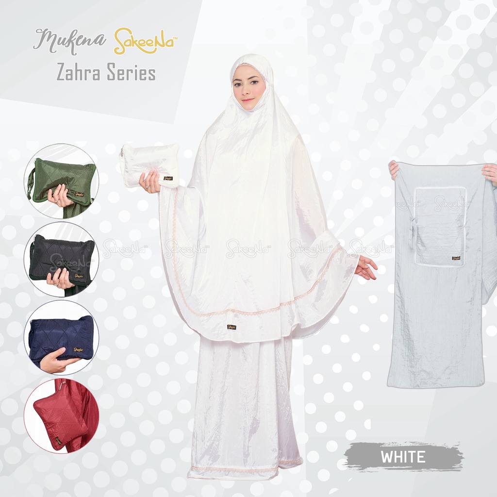 Mukena Travel Zahra Series Jumbo Parasut Sajadah Pouch Mini Dewasa Ori Sakeena Premium