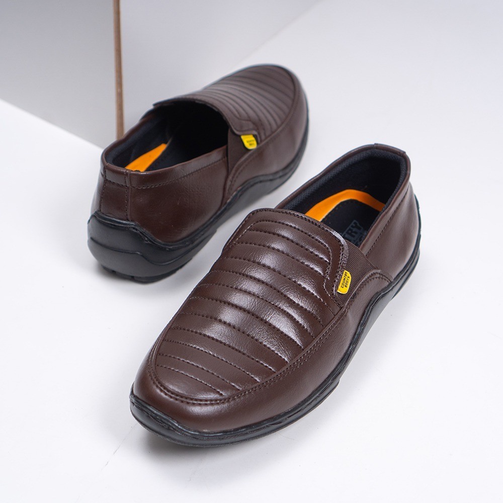 Sepatu Formal Pria MOLLO Pentopel Slip On Kantoran Warna Hitam Black Kulit Aasli 43