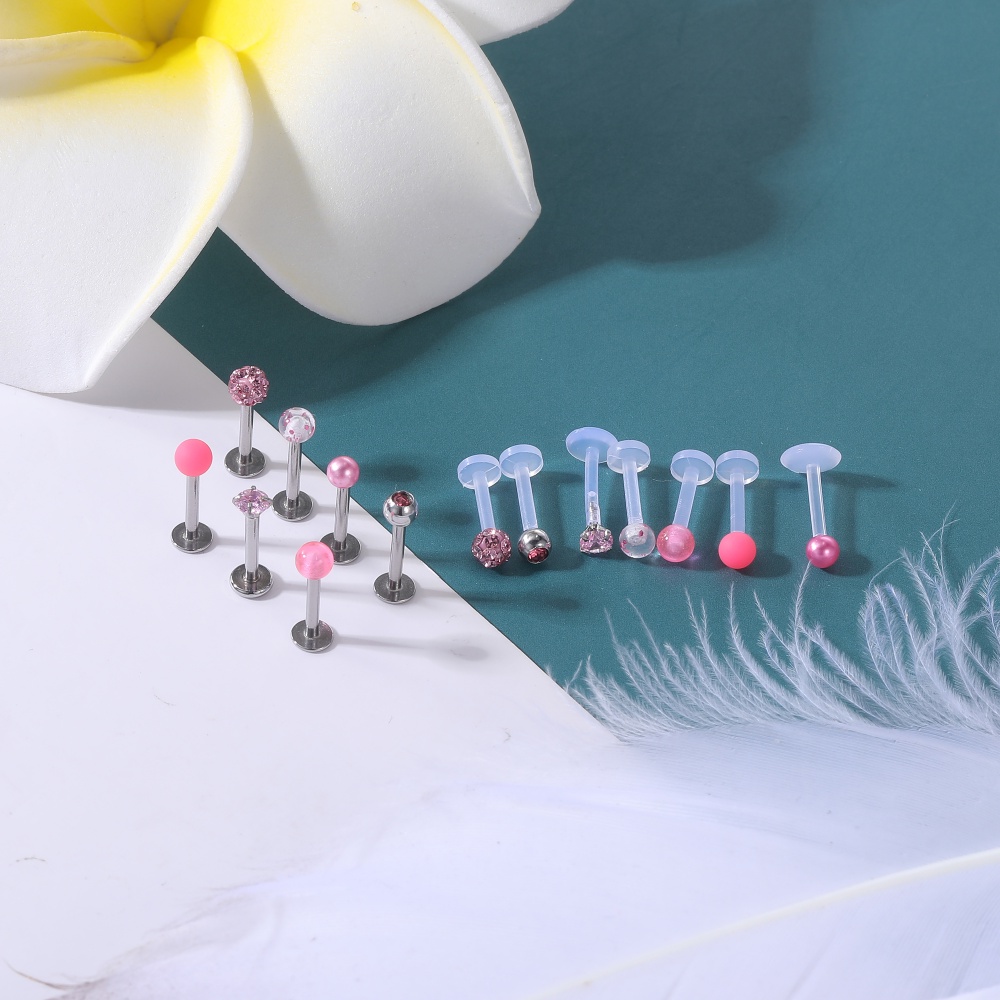 1 Set Anting Stud Kristal Akrilik Warna-Warni Bahan Stainless Steel Untuk Tindik Bibir Telinga