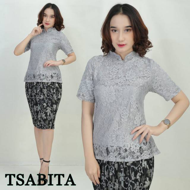 Kebaya modern brokat blouse sanghai silver /kebaya kantor /kebaya wisuda