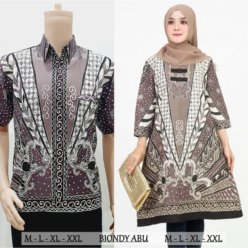 Set Couple Sarimbit Keluarga Lebaran Tunik Batik Muslim 2454 Biondy Abu