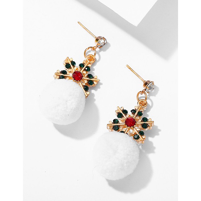 LRC Anting Tusuk Fashion Gold Inlaid Snowflake Plush Snowball Earrings D16223