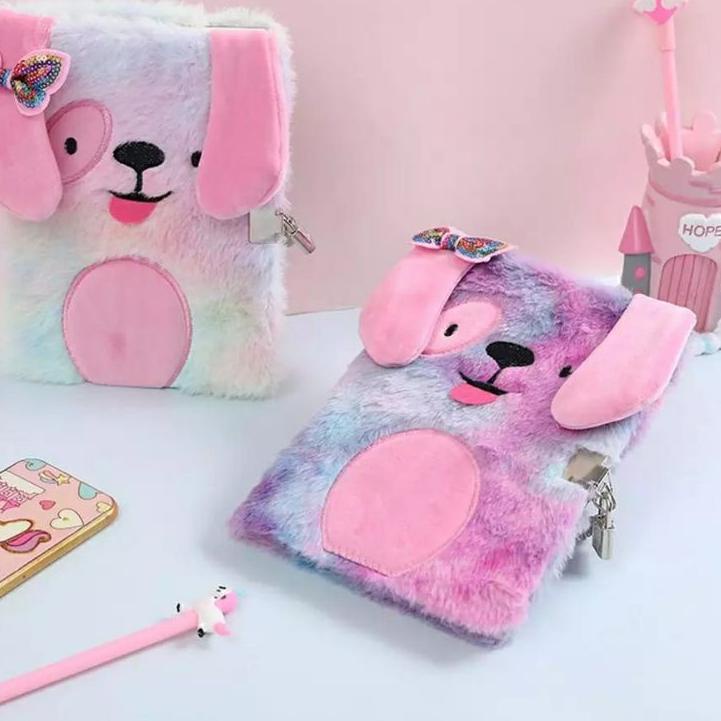 

Buku bulu motif doggy puppy ada gembok lock diary anak lucu sangat pas untuk kado ultah anak