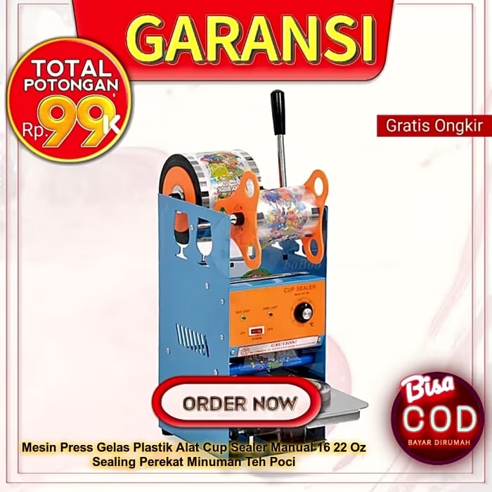 Mesin Press Gelas Plastik Alat Cup Sealer Manual 16 22 Oz Sealing Perekat Minuman Teh Poci
