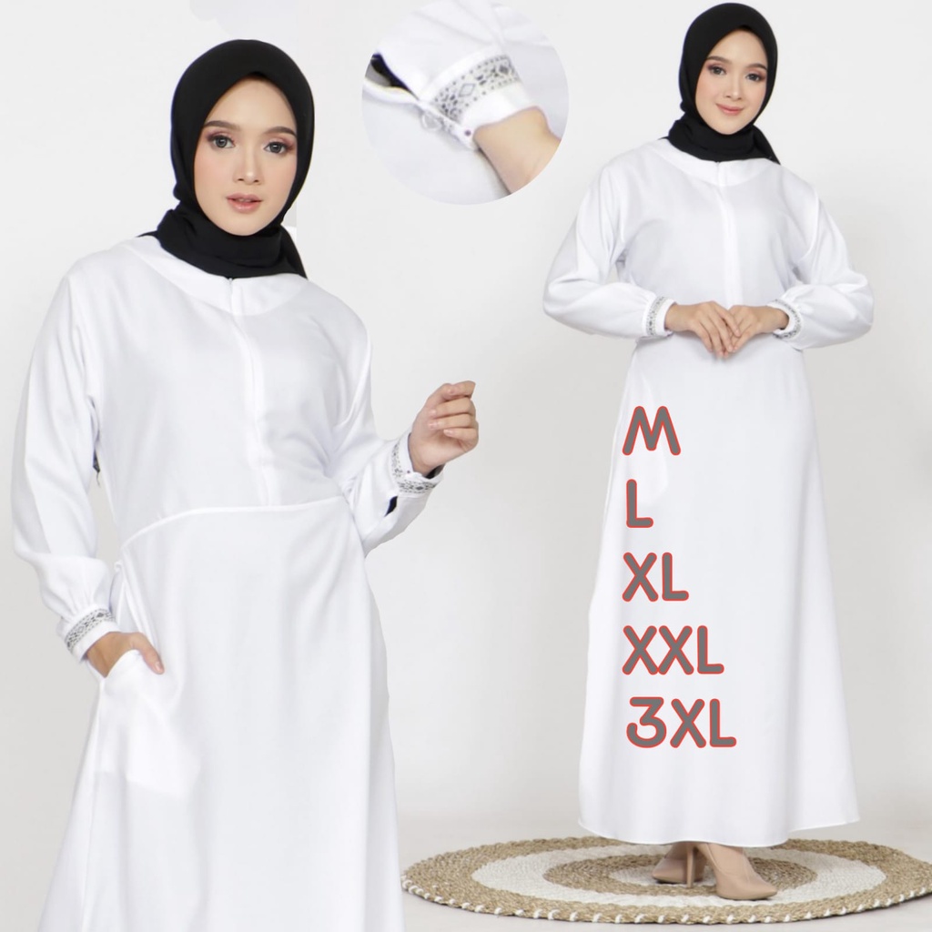 Hadinia Gamis Putih Polos Busui NABILA MAXY Murah Gamis Polos Remaja Modern Gamis Wanita Elegan Gami