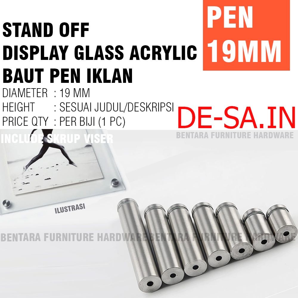 19 MM HUBEN PEN IKLAN 19 x 25 - STAINLESS STEEL Acrylic Glass Board Sign Stand-off (Pen Baut Stabil Kaca / Akrilik) 19MM X 25MM (3/4&quot; X 1&quot;)