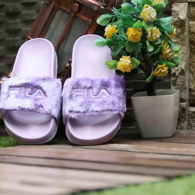 Pengiriman Cepat sandal selop wanita fila import slip on termurah - Ungu, 36 MURAH