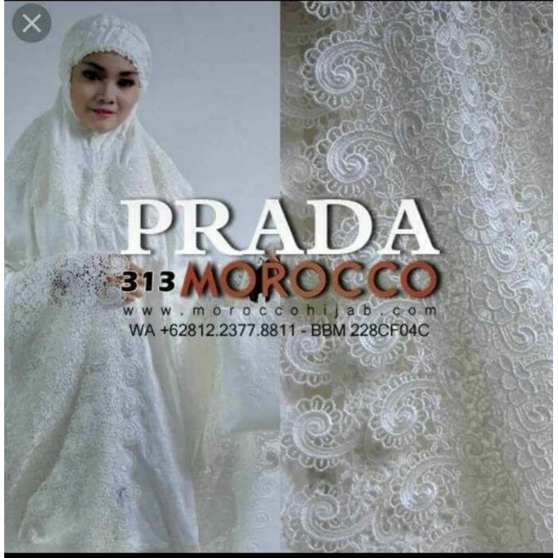 Mukena prada keong I swarovski putih