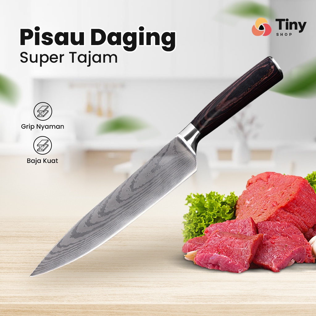 Pisau Daging Super Tajam Original Pisau Baja Damaskus Piso Chef Knife