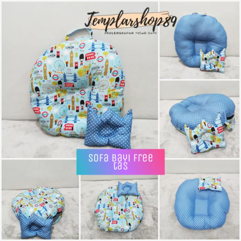 2 in 1 sofa bayi multifungsi baby launger free bantal mahkota dan tas mika