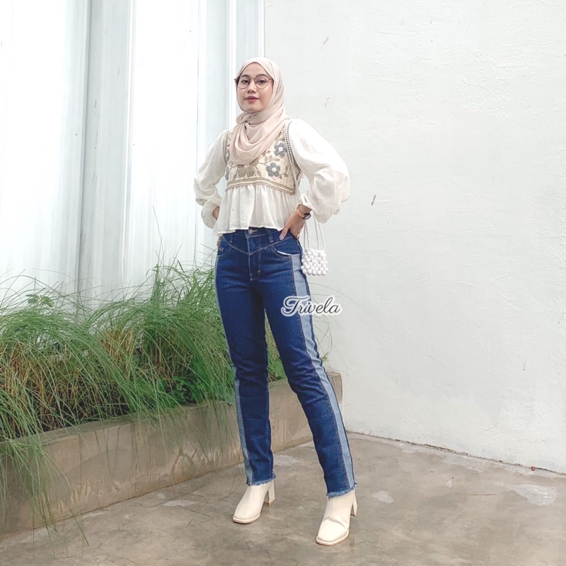 TRIVELA - Boyfriend Jeans Two Tone Dark