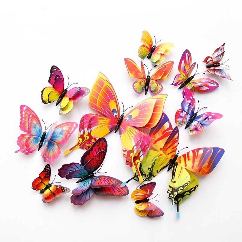 12pcs / Set Stiker Dinding Motif Kupu-Kupu 3D Bahan PVC Untuk Dekorasi Kamar Tidur Butterfly