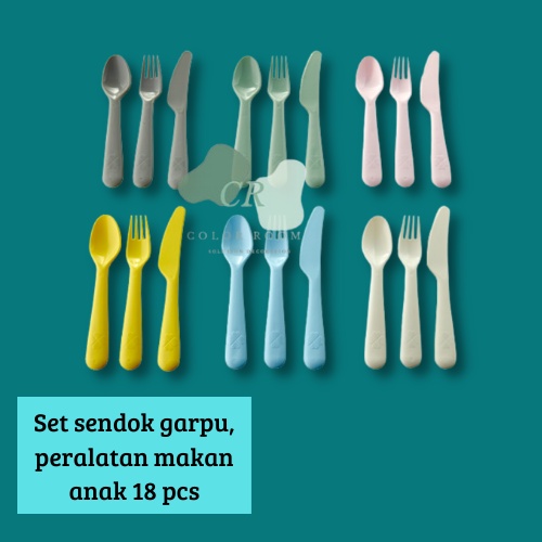 KLS Peralatan makan bayi/ sendok garpu plastik, set isi 18, warna pastel