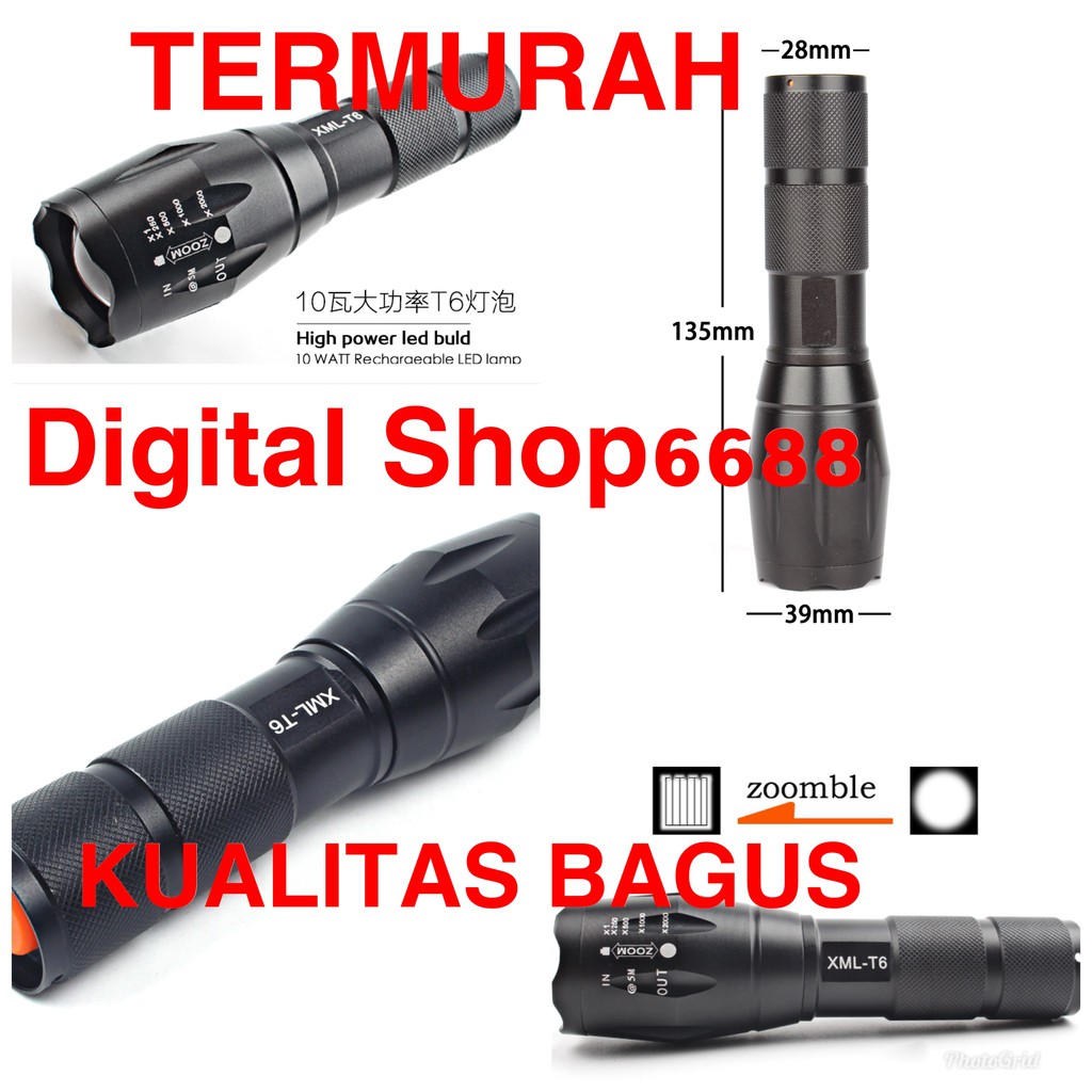 Senter LED Cahaya Kuning Tactical CREE XML-T6 8000 Lumens with Baterai plus PN-2