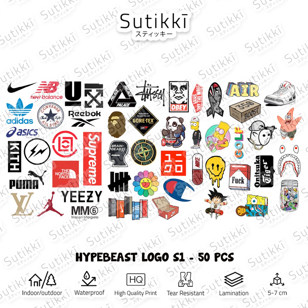 Sutikki | Sticker Pack Hypebeast Logo Thrifting Supreme Hype Beast Stiker Vinyl Laptop Koper Sepeda