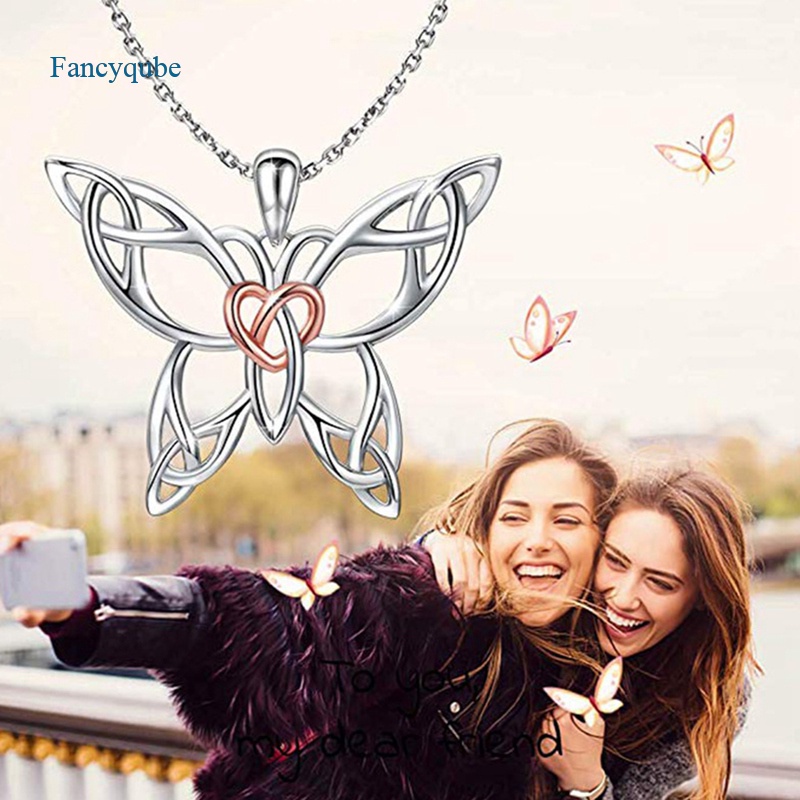 Fancyqube Kalung Sterling Silver Model Butterfly Heart Celtic Untuk Wanita