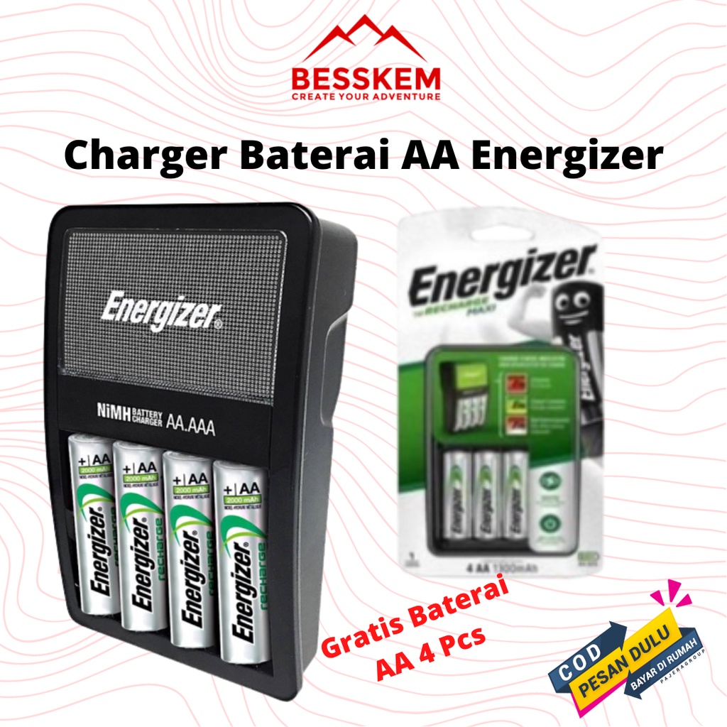 Charger Baterai Energizer Maxi AA/AAA Gratis Batre cas rechargeable casan batrai AA 4 Pcs