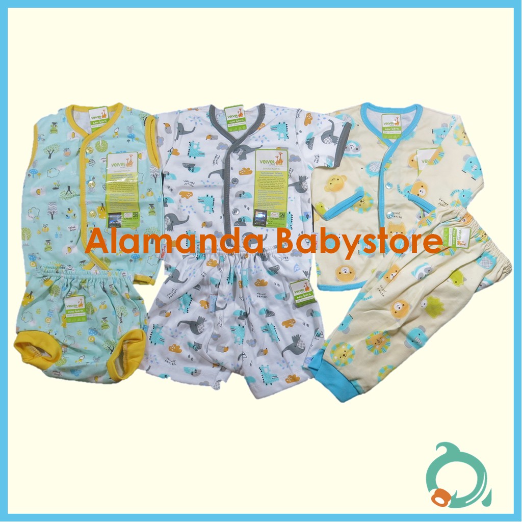 6pcs 3stelan PAKET BAJU  BAYI  BARU  LAHIR  NEWBORN VELVET MIX 