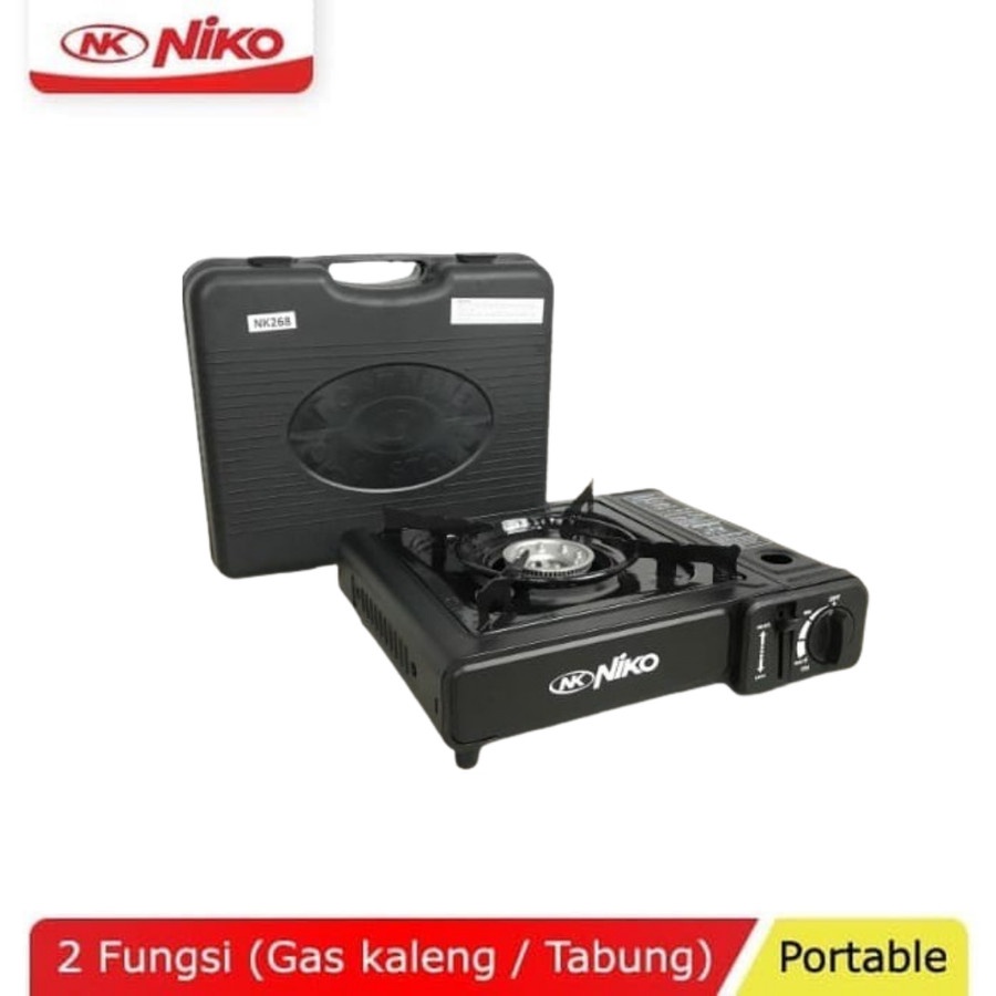 KOMPOR GAS PORTABLE NIKO 2 IN 1 BISA GAS KALENG BISA GAS 3 KG CAMPING
