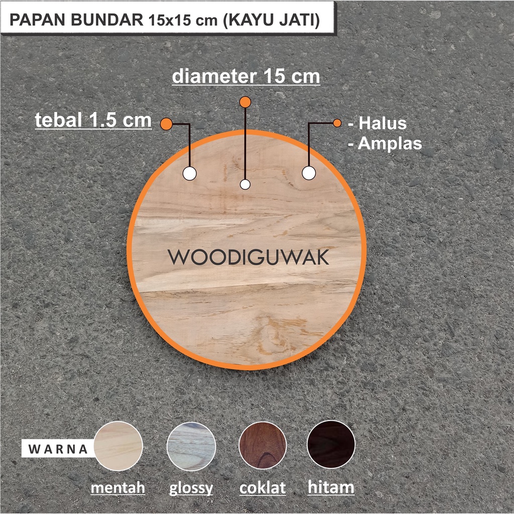 

Papan Bulat Diameter 15 cm Material Kayu Jati Jawa Bahan Kerajinan PIN Gantungan Kunci - woodiguwak -