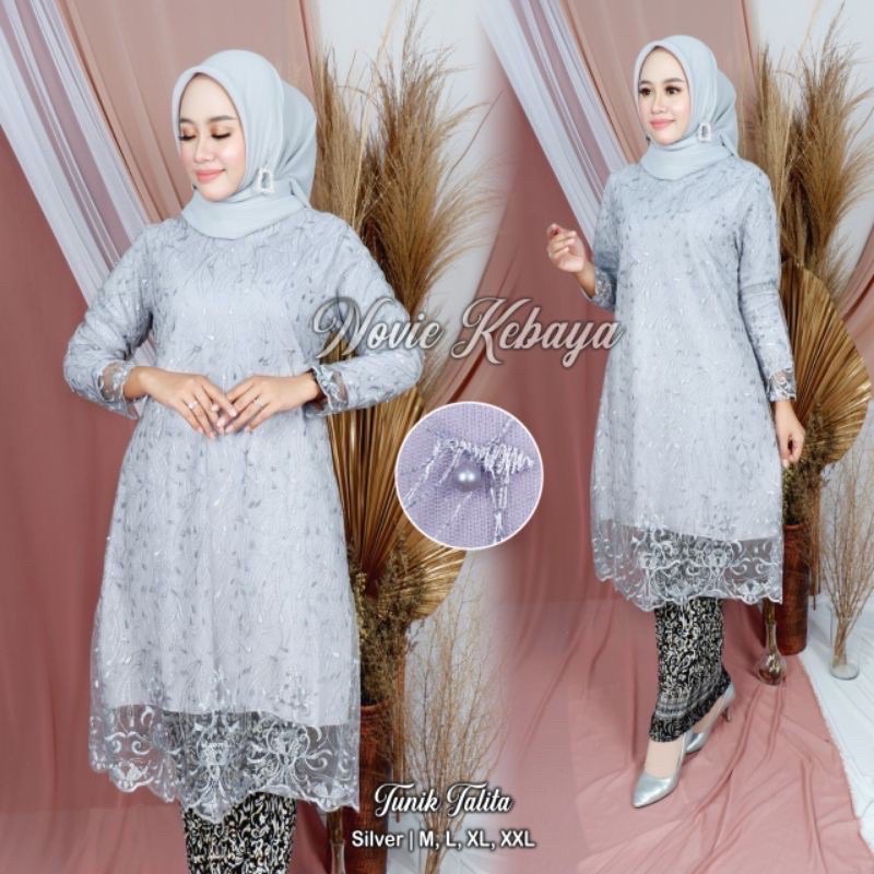 Cod/real pict stelan tunik padang/tunik modern/kebaya pesta/kebaya kondangan/kebaya wisuda-set perak