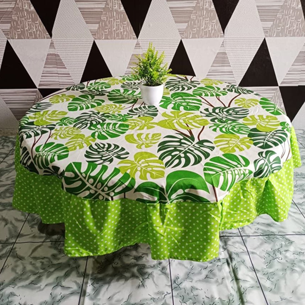 [✅COD] TAPLAK MEJA MAKAN BULAT 150X150 BAHAN KAIN KATUN RUMBAI ANEKA MOTIF