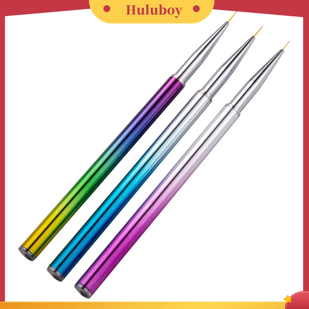 Huluboy Huluboy♡ 3pcs / Set Pen Brush Nail Art Bahan Nilon Wol Mudah Digunakan Untuk Salon