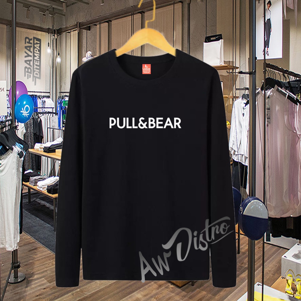 COD Baju Kaos Distro Pull&amp;Bear White Premium Quality Lengan Panjang Kaos Tulisan Kaos Kata-Kata Kaos Sablon Big Size