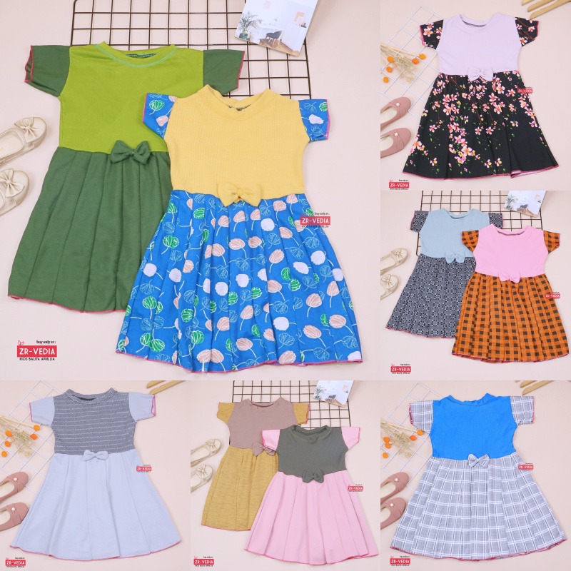 Dress Lunna uk 5 Tahun / Dres Motif Lengan Murah Pesta Baju Import Gaun Pesta Balita Anak Perempuan