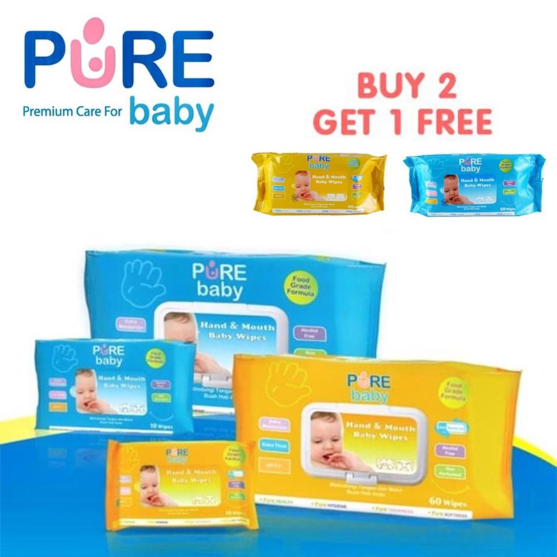 Pure Baby Hand and Mouth Baby Wipes Tissue Basah 60sheet Buy 2 get 1 Tisu Bayi