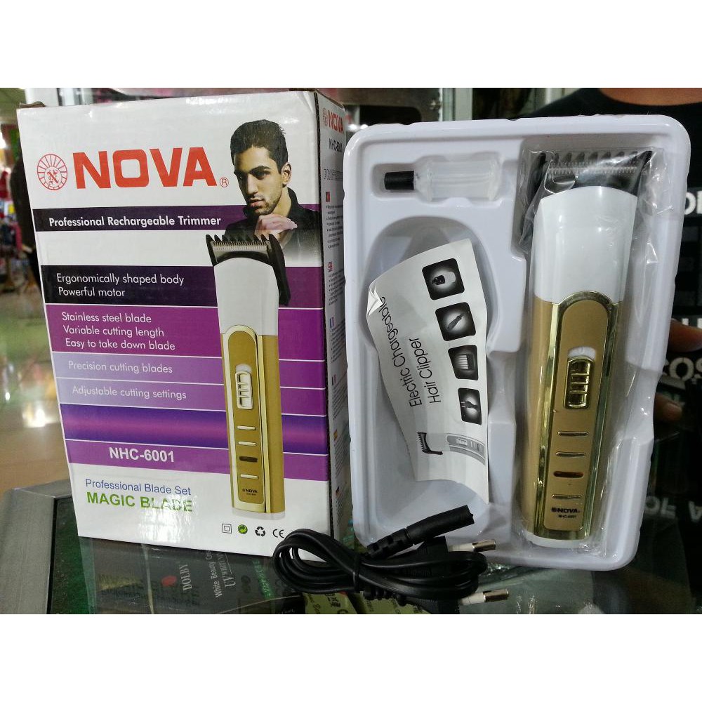 Alat Cukur Rambut Elektrik Nova NHC-6001 - Gold, 2 Elemen Pemotong, Baterai Tahan Lama