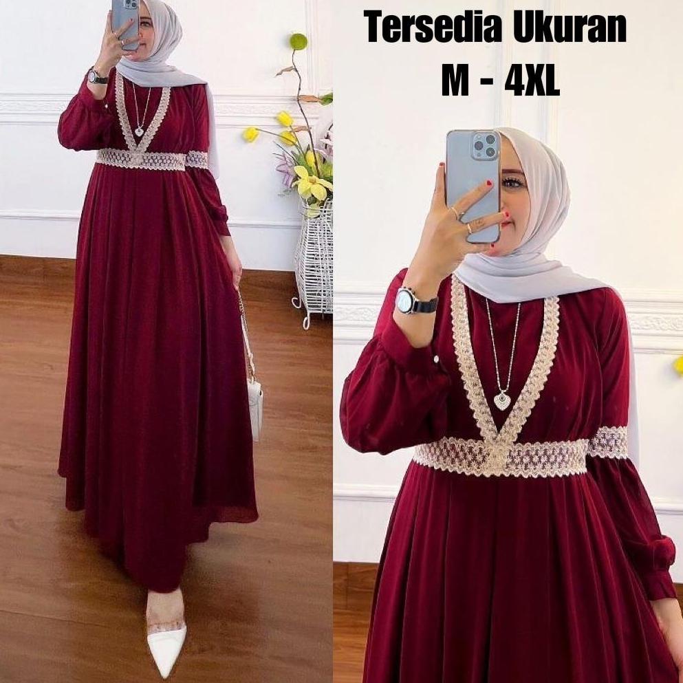 Qaisha Dress Ceruty Jumbo Ukuran M-4XL Gamis Lebaran Model2022 Kekinian Viral ◦ BLM.20Au22ᴵ