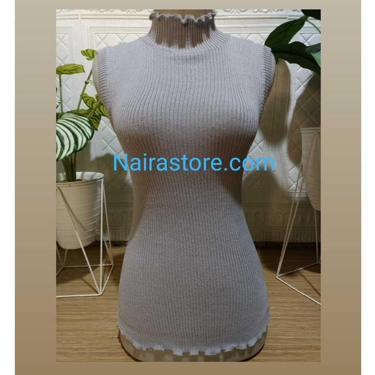 Turtle Neck Tanktop Rajut / Tank top kerah tinggi kriwil rajut wanita / Inner Manset