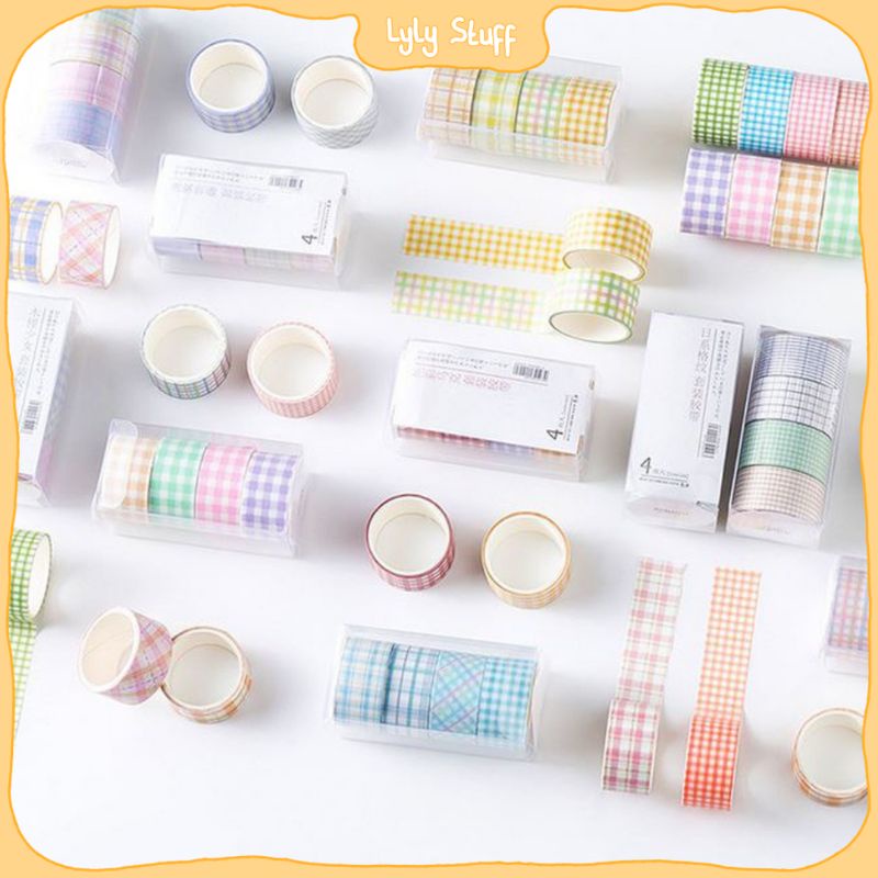 

4 Rolls GRID PATTERN Washi Tape Deco Masking Tape Jurnal DIY Scrapbook Solatip
