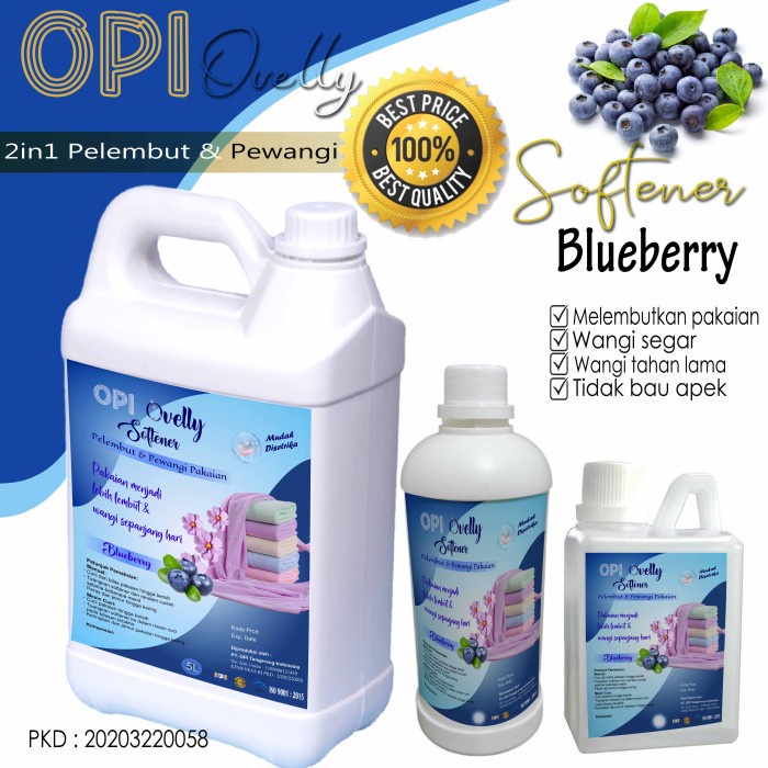 Softener 5 Liter Blueberry dan lainnya (pelembut dan pewangi pakaian) Wangi beda Produk OPI baru by Ovelly shop sudah ada izin edar resmi by Oke sabun suplayer